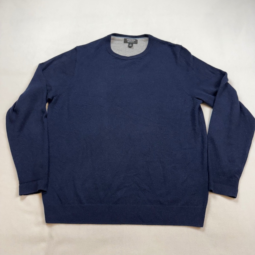 Nordstrom Mens Large 100% Cashmere Crewneck Sweater Navy Blue N0455884MN